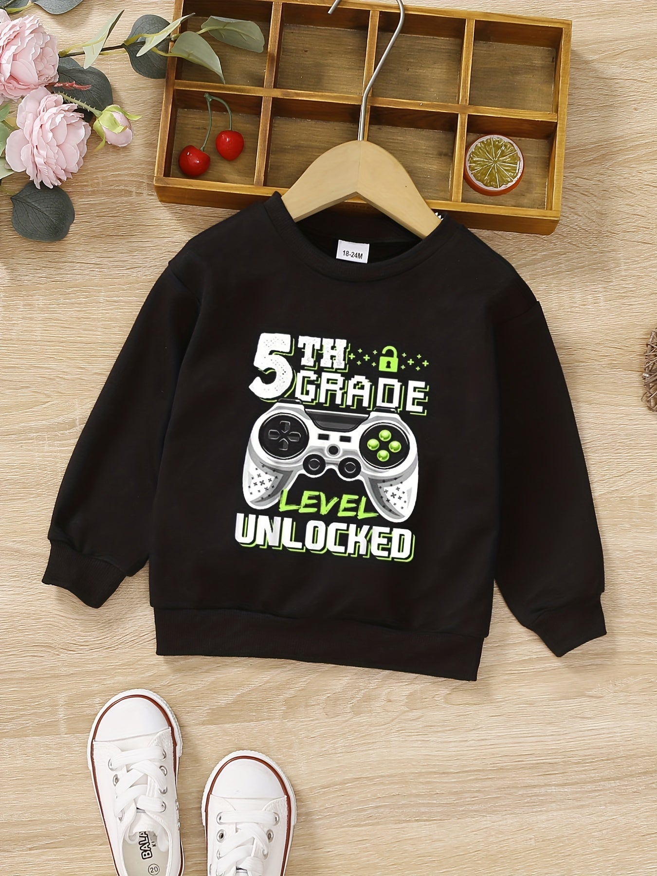 Boys Letter Print Crew Neck Sweatshirt Long Sleeve Top