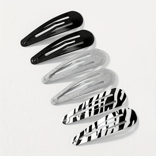 6pcs Y2K Snap Clip Glitter Zabra Hair Clip for Women Girls