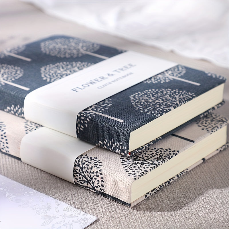 Floral Tree Print Linen Hardcover Notebook College Ruled Journal