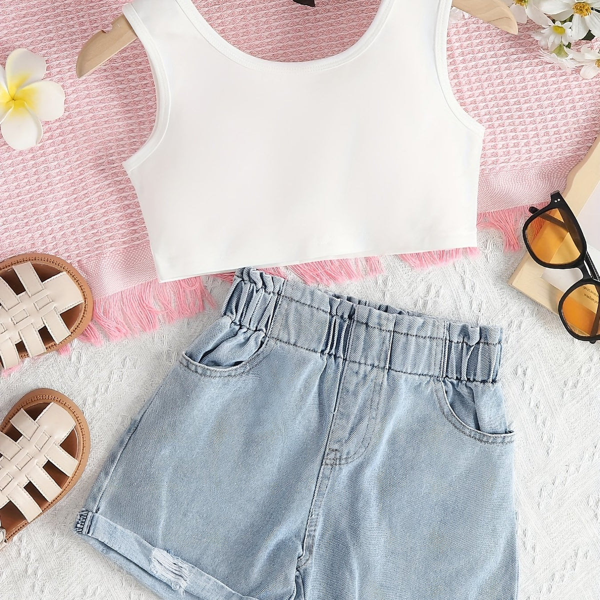 Girls Tank Top Shorts Set Summer Hot Selling