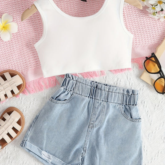 Girls Tank Top Shorts Set Summer Hot Selling