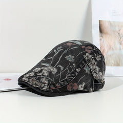 Y2K Washed Denim Newsboy Hat Beret Vintage Lightweight British Style Painter Hat
