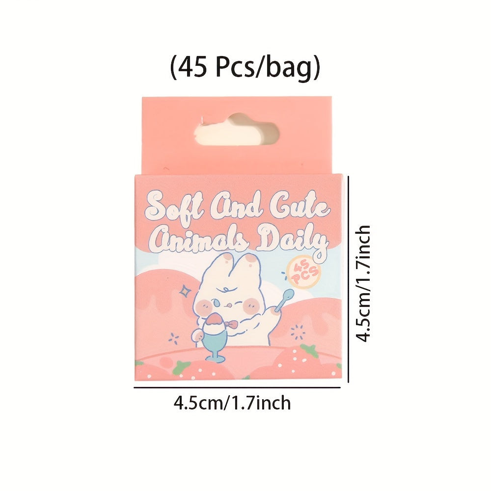 45pcs Non-Repeating Cartoon Stickers - Rabbit, Cat, Seal - 4.1x4.1 Inches