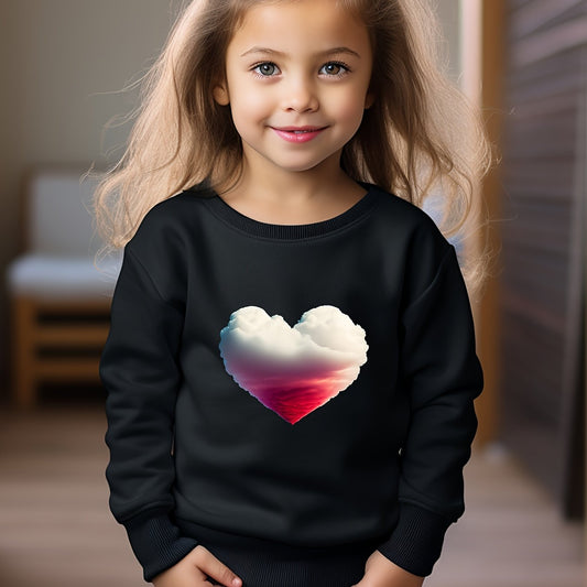 Heart Cloud Print Girls Pullover Sweatshirt Long Sleeve Crew Neck Tops
