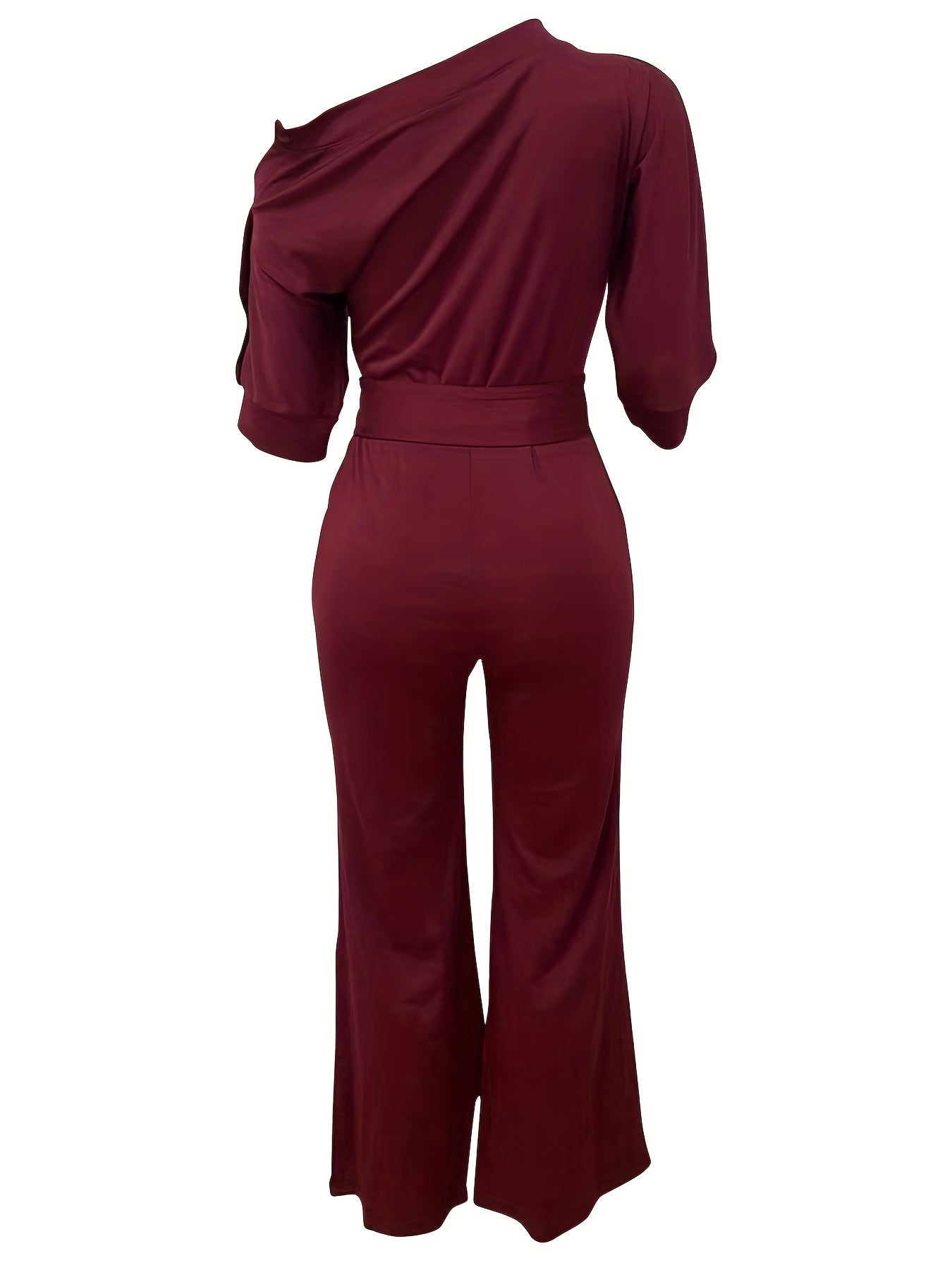 Slanted Shoulder Wide Leg Jumpsuit High Waist Casual
