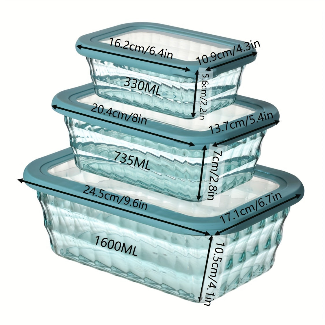 3pc Sealed Bento Box Large capacity Refrigerated Storage Box