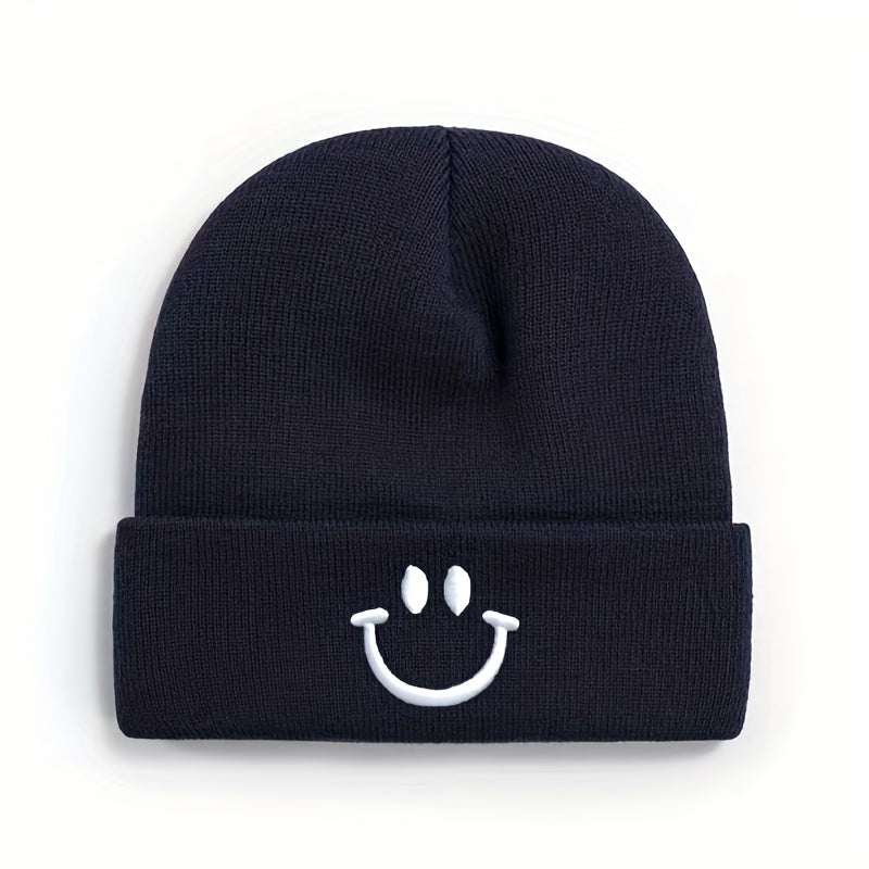 Knitted Hat with Happy Face Embroidery for Men and Women