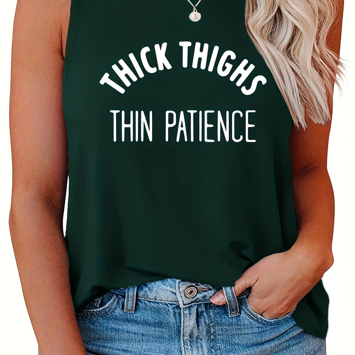  Casual Tank Top Women's Plus Slogan Print Round Neck Slight Stretch