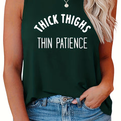 Casual Tank Top Women's Plus Slogan Print Round Neck Slight Stretch
