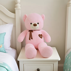 Pink Teddy Bear Plush Toy with Heart Tag - Soft Stuffed Animal for Birthday Gift