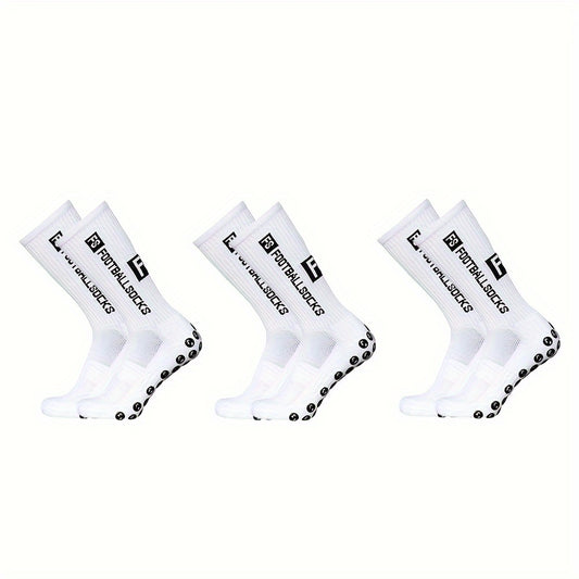 3 Pairs Men's Non Slip Football Socks With Gripper