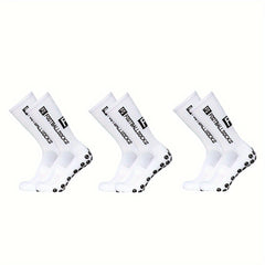 3 Pairs Men's Non Slip Football Socks With Gripper
