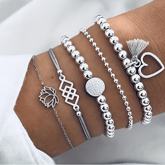Vintage Style Love Tassel Bracelet Set, Stackable Hand Jewelry