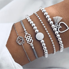 Vintage Style Love Tassel Bracelet Set, Stackable Hand Jewelry