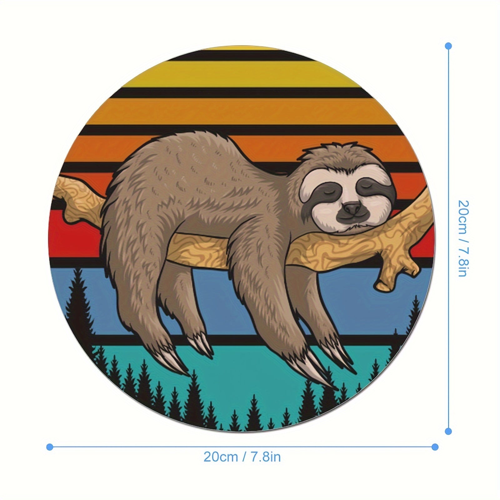 Cartoon Sloths Round Mouse Pad Non Slip Rubber Base Small Size