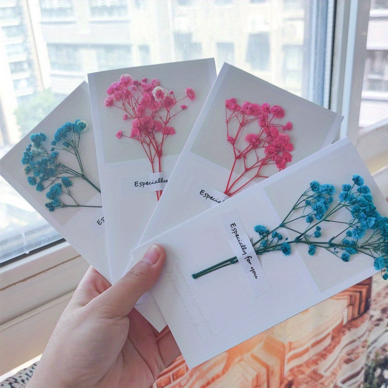 4pcs Gypsophila Dried Flower Cards for Birthday Thanksgiving Romantic Bouquet