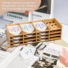 Wooden Diamond Painting Tray Organizer with 16 Grids and 12 Trays