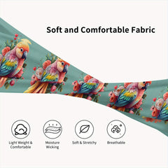 Parrot & Floral Print Sports Headband - Sweat Wicking & Stretchy