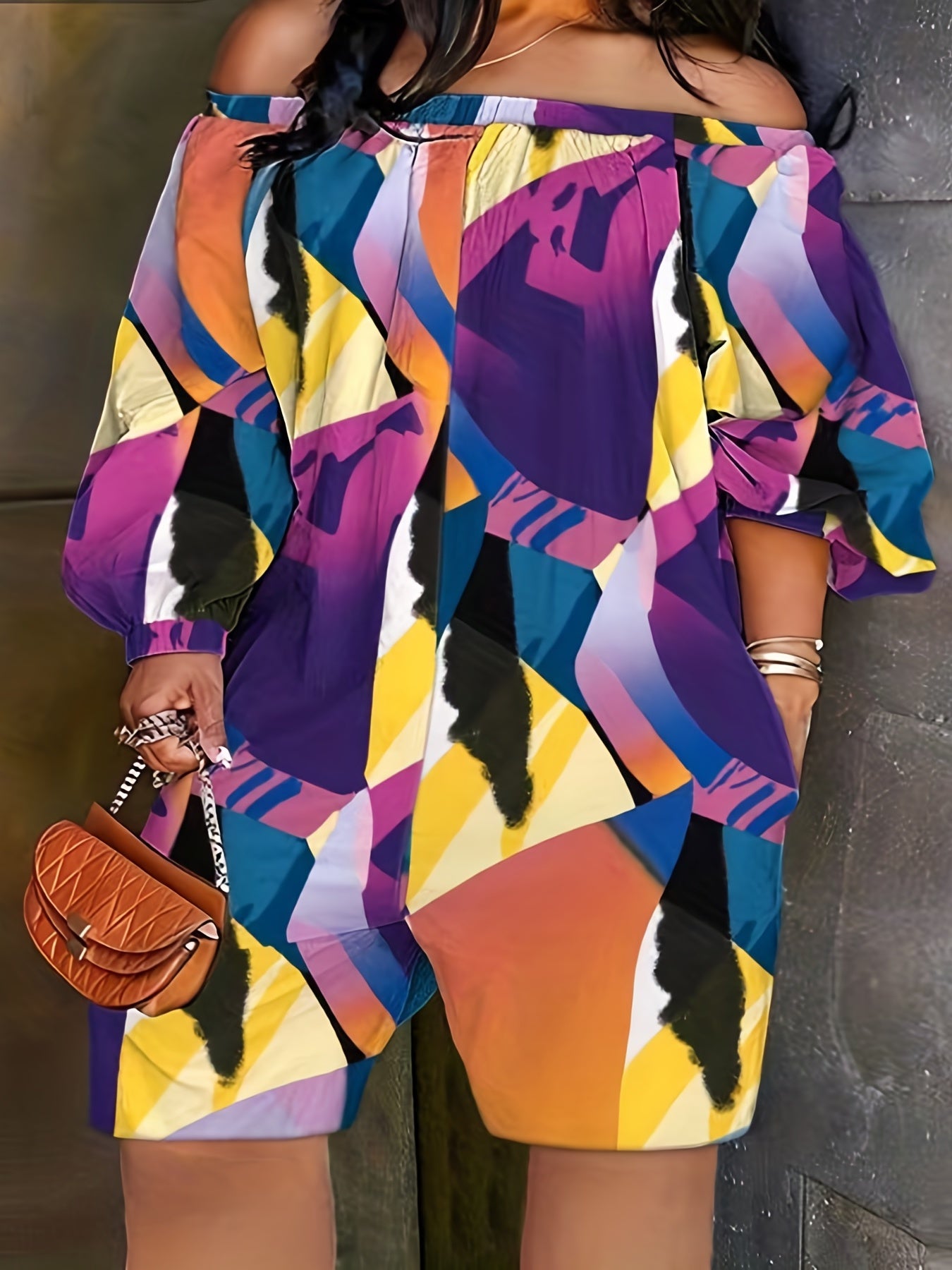  Off Shoulder Colorblock Jumpsuit