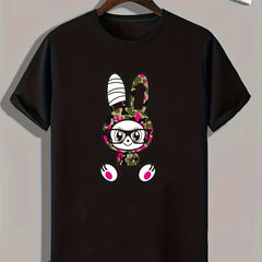 Cartoon Bunny Pattern Print Men's Comfy Sports T shirt Graphic Tee