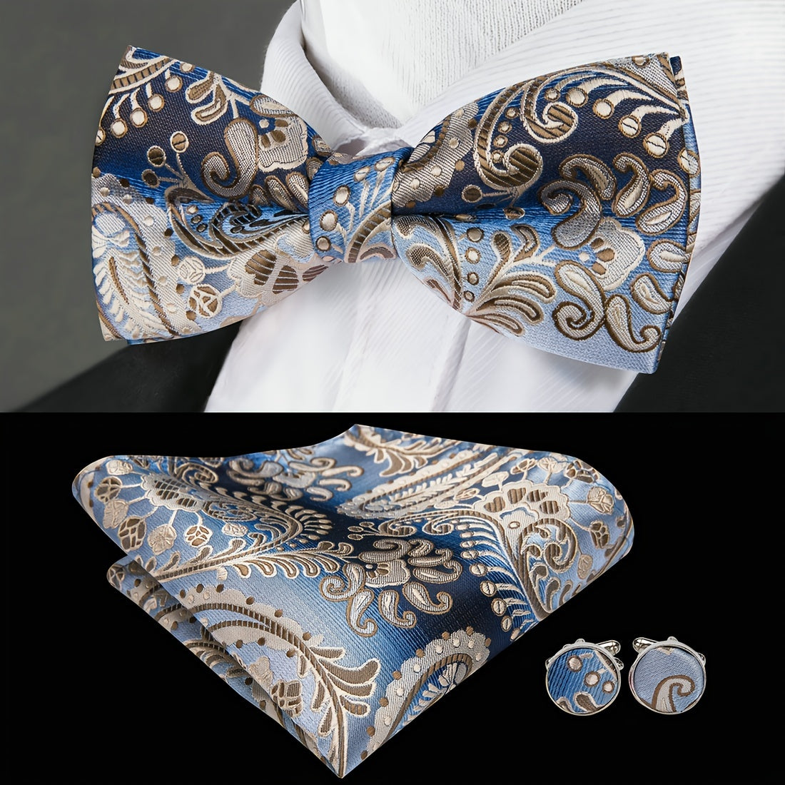 Barry Wang Men's Bow Tie Braided Satin Paisley Pre Tie Adjustable Bow Tie