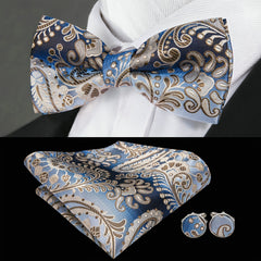 Barry Wang Men's Bow Tie Braided Satin Paisley Pre Tie Adjustable Bow Tie