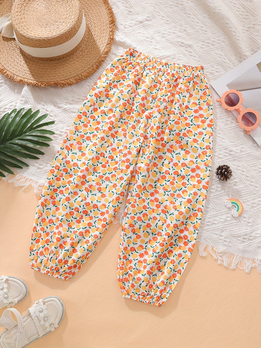 Toddler Girls Floral Graphic Trousers Elastic Waist Casual Jogger Pants