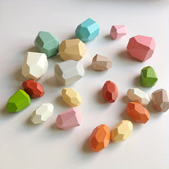 Wooden Colored Stone Puzzle Toy Set for Creative Play