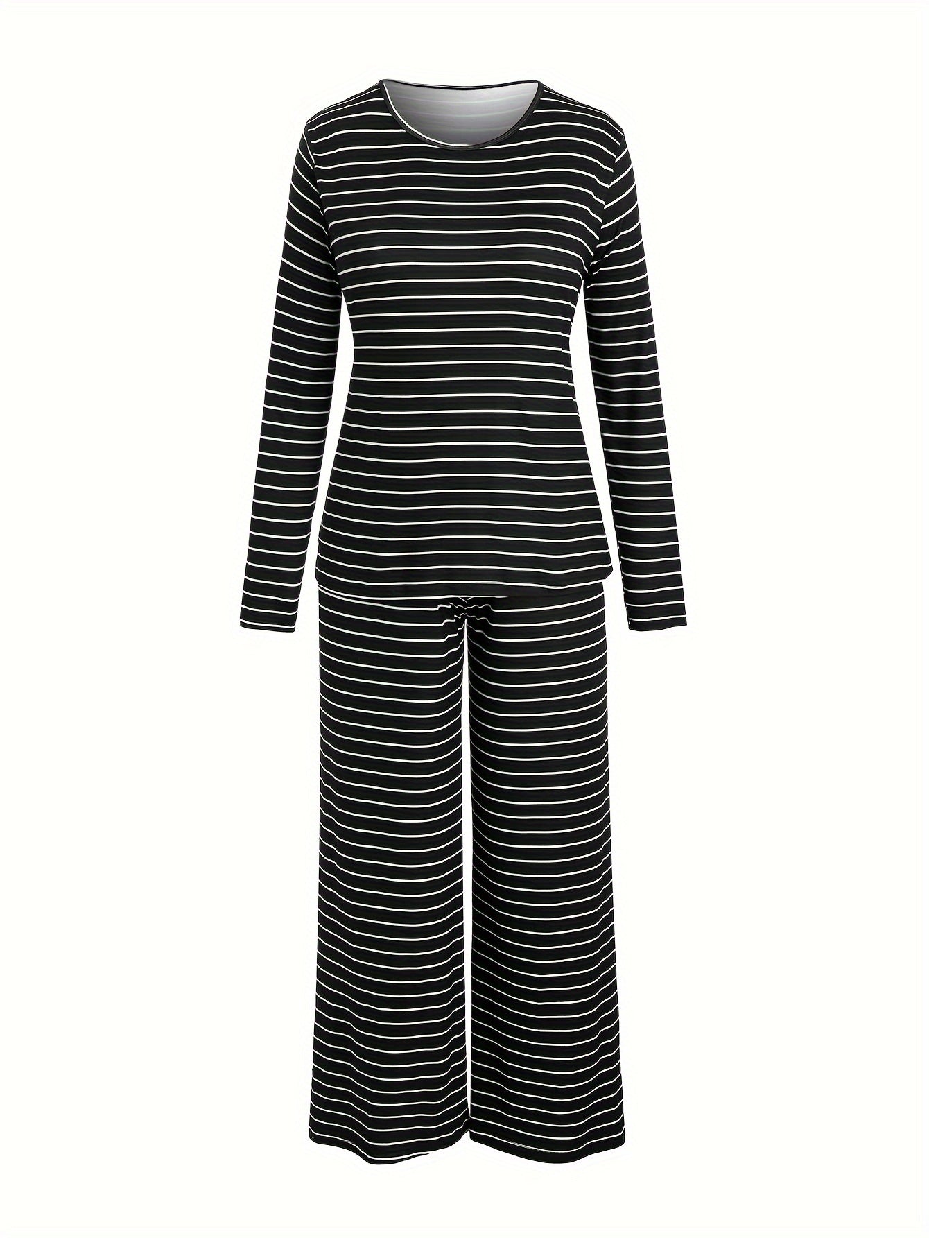  Casual Pajamas Set Women's Plus Striped Print Tee & Pants 2 Piece Set