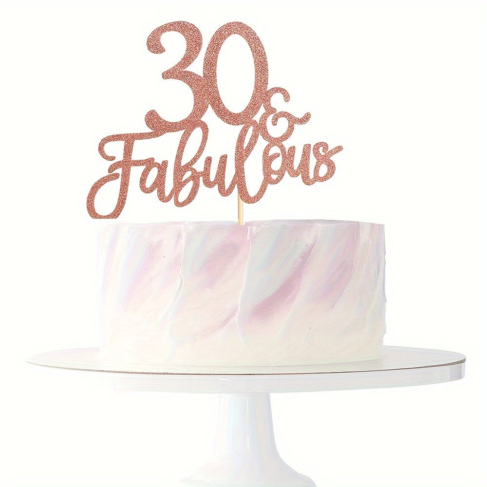 1pc Glitter Gold Paper Rose Cake Topper for Birthday Party