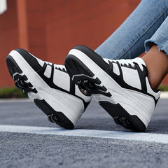 Boy's Lace Up Roller Shoes Detachable Wheel Skate Sneakers