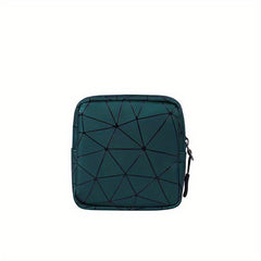 Geometric Pattern Mini Storage Bag Zipper PU Leather Lightweight Organizer