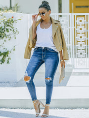  Solid Ripped High Rise Jeans