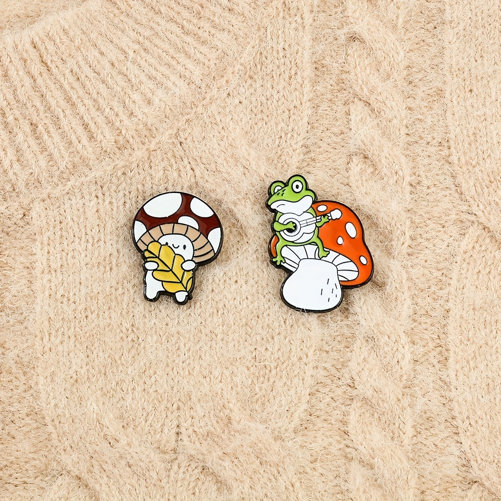 Mushroom Frog Ejection Guitar Brooch Forest Elf Bag Accessory