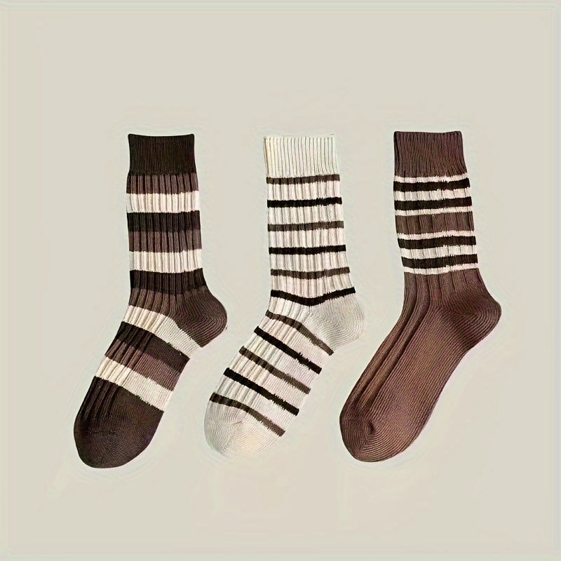 6 Pairs Colorblock Striped Socks Mid Tube Women's Stockings