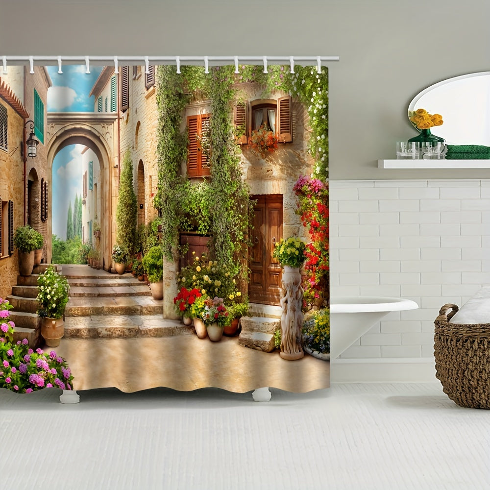 Vintage Architectural Shower Curtain Mildew Resistant