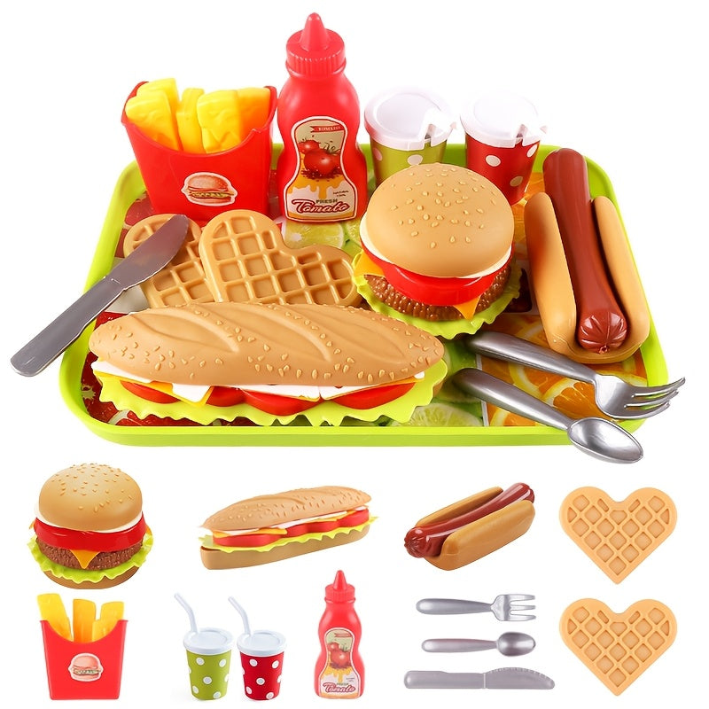 Kids Pretend Fast Food Set with Disassembled Hamburger