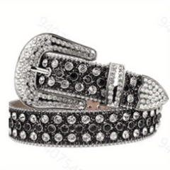 Men's Water Drill Leather Belt Needle Buckle Inlaid Waist Belt