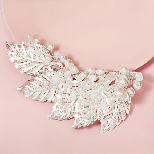 Faux Pearl Metal Leaf Hair Clip Side Clip Prom Party Hair Accessories