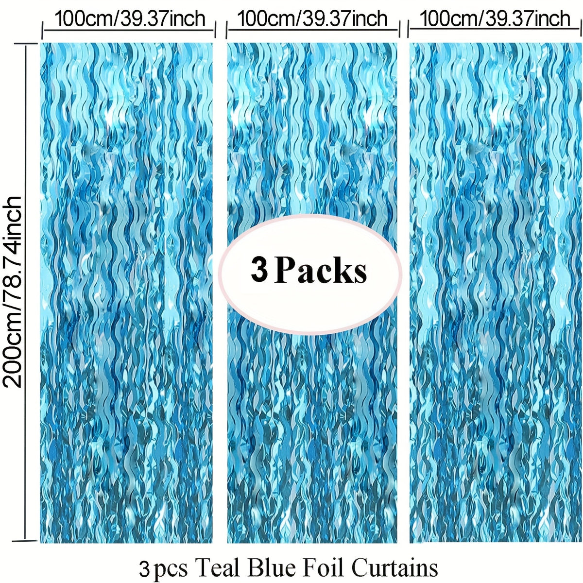 3pcs Wavy Tinsel Fringe Curtain Mermaid Birthday Under The Sea Party Decor