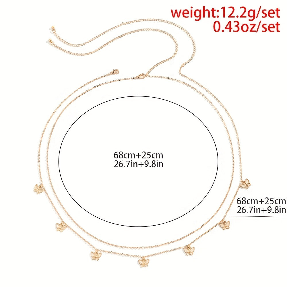 Double Layer Waist Chain Butterfly Pendant Metal Belly Chain Women