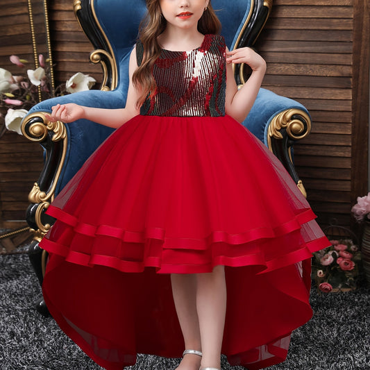 Girls Colorful Sequins Princess Dress Trailing Evening Dress