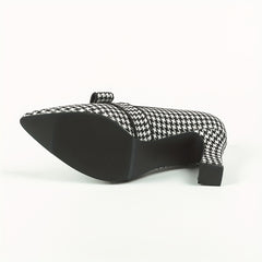 Women's Houndstooth Pumps Bowknot Slip On Chunky Heels