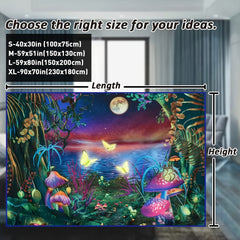 Blacklight Fantasy Forest Moon Tapestry UV Reactive Butterfly Space Wall Hanging