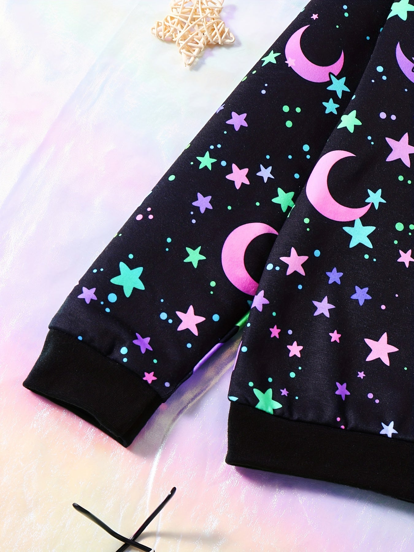 Star & Moon Reflective Girl's 2pcs Sweatshirt & Sweatpants Set