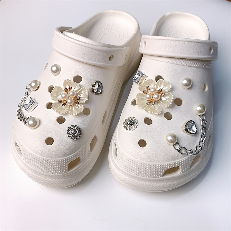 12pcs Shoe Accessories Rhinestone Pearl Set Removable Chain Decorative Buckle