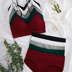 Solid Ribbed Bra & Panties Push Up Lingerie Set