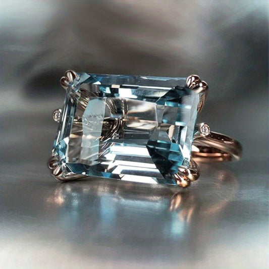 Aquamarine Sapphire Stone Ring for Women Wedding Party Jewelry Gift