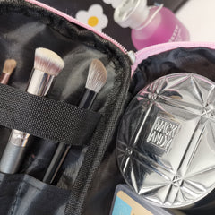 Double Layer Makeup Case Travel Toiletry Pouch Bag Pink Polka Dot