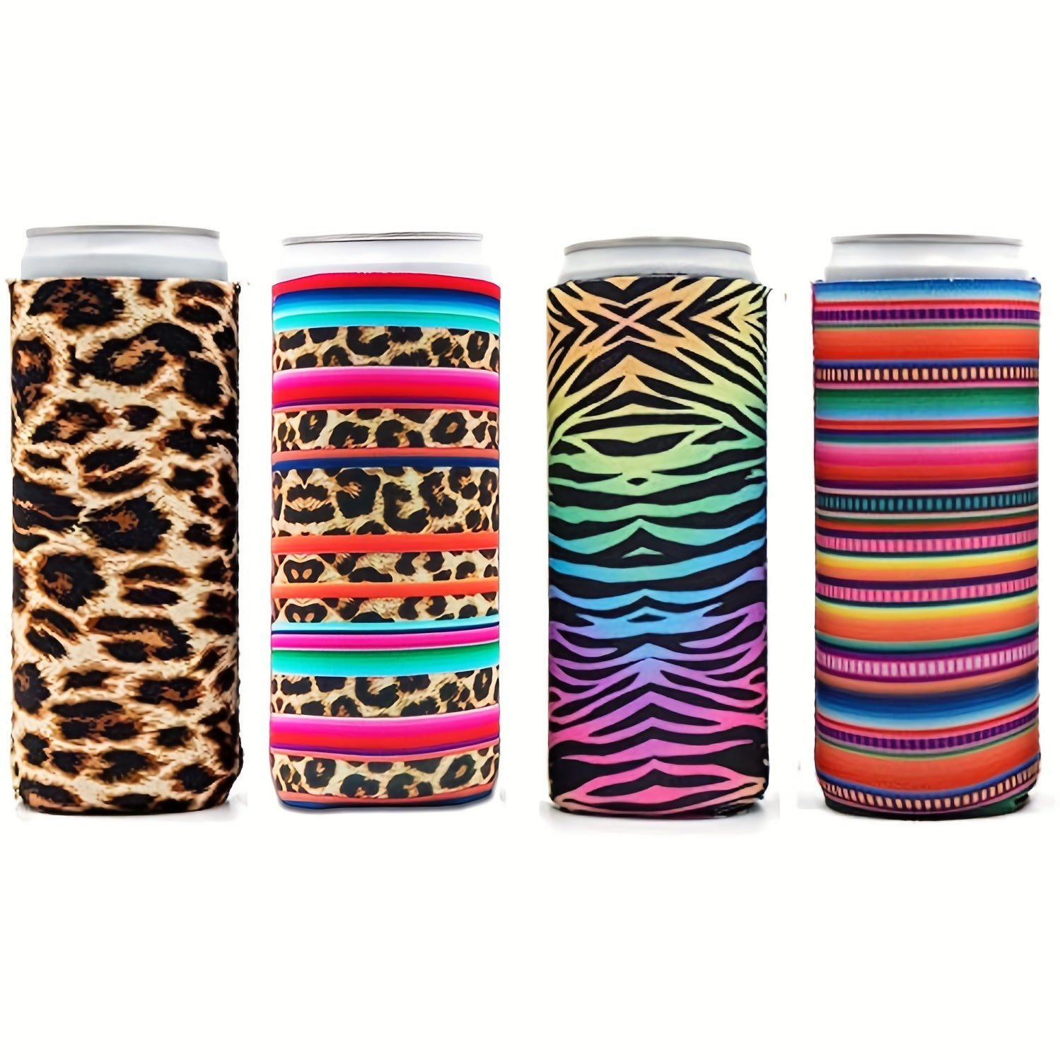 4 Pcs Rainbow Neoprene Slim Can Cooler For 12oz Skinny Cans